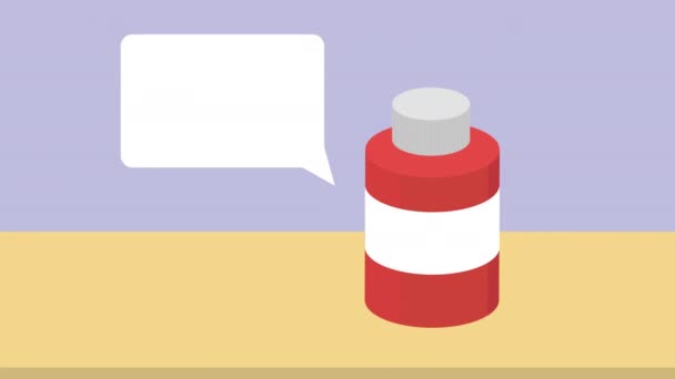 Medicamento garrafa de cuidados de saúde e bolha de fala — Vídeo de Stock