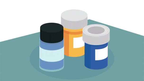 Ilaç sağlık ilaçları şişeler animasyon — Stok video