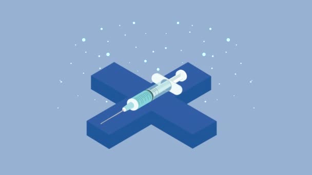 Medicine healthcare cross with vaccine animation — Stock Video