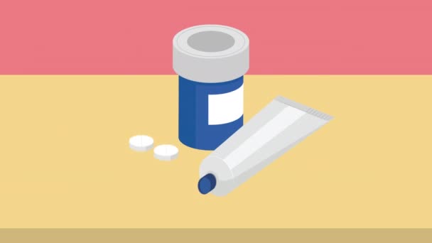 Medicine healthcare pot and cream animation — Stock Video