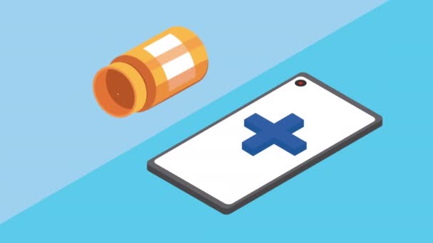 Medizin-Gesundheits-App in Smartphone und Topf — Stockvideo