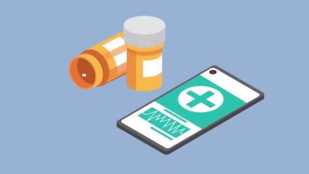 Medicine healthcare pots and smartphone — Stock Video