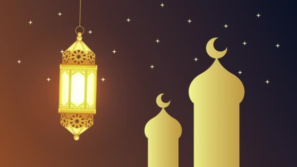 Eid mubarak animation with mosque and lantern — Stock Video © djv #559960302