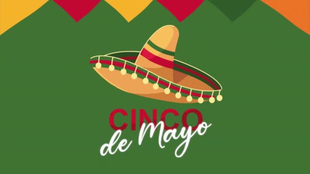 5 de mayo lettering com chapéu mexicano — Vídeo de Stock