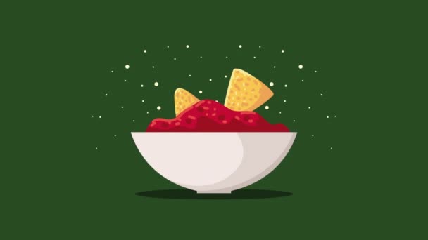 Cultura messicana animazione con nachos e salsa — Video Stock