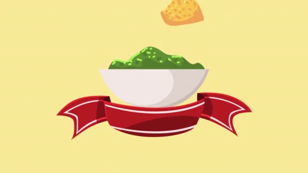 Mexican culture animation with guacamole sauce — Stock Video