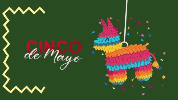 Cinco de mayo lettering with pinata hanging — Stock Video