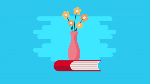 꽃병에 꽃이 들어 있는 책 학교 — 비디오