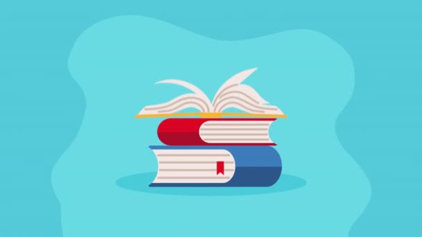 Pile text books school animation — Stock Video