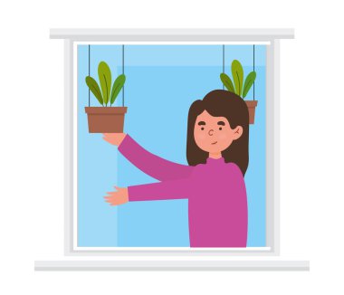 Saksı bitkileri ile kız