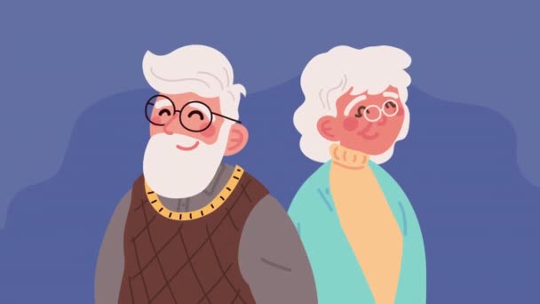 Vieja pareja sonriente personajes de animación — Vídeo de stock