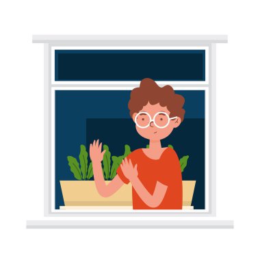 Pencereden selam veren çocuk.