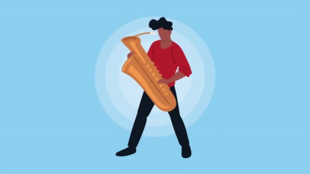 Mannelijke muzikant spelen saxofoon animatie — Stockvideo