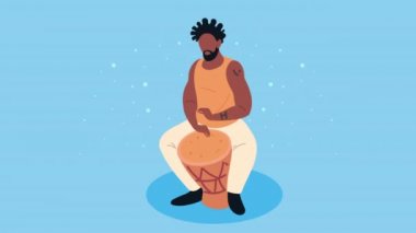 Timbal animasyon oynayan afro erkek müzisyen