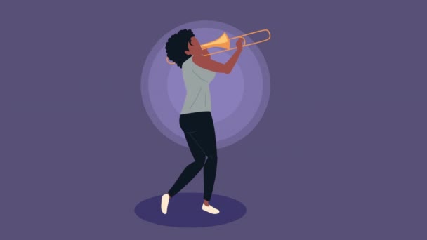 Afro ženský hudebník hraje na trumpetu animace — Stock video