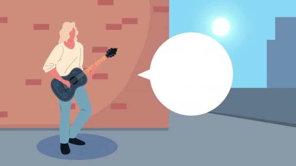 Blond manlig musiker spelar elektrisk gitarr animation — Stockvideo