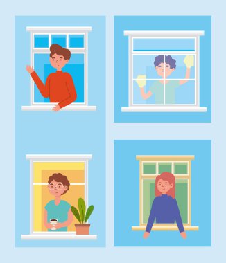 Pencereden dışarı bakan insanlar