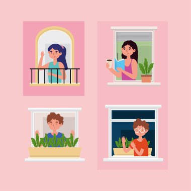 insanlarla dolu ev pencereleri