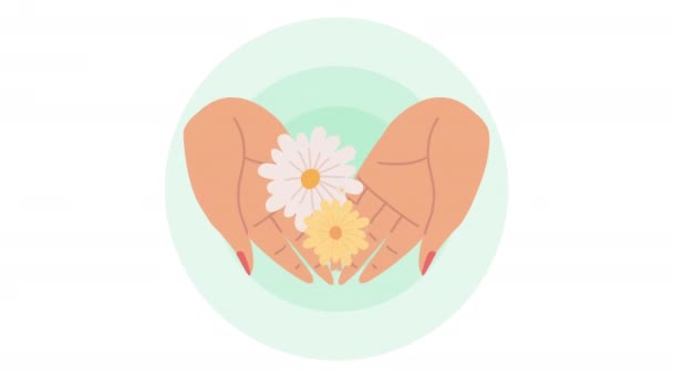 Hands lifting flowers garden animation — Stock Video