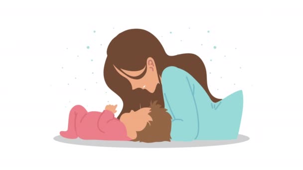 Madre besos bebé amor caracteres — Vídeos de Stock