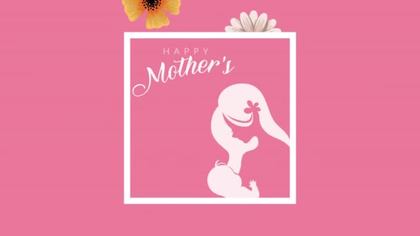 Feliz madre día letras con mamá y bebé marco — Vídeos de Stock