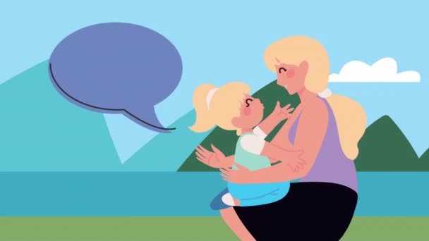 Blond mam met dochter in het meer — Stockvideo