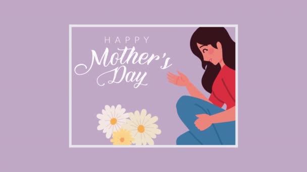 Happy mothers day lettering with mom and flowers — Stock Video