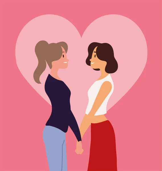 Lesbiana pareja en el corazón — Archivo Imágenes Vectoriales