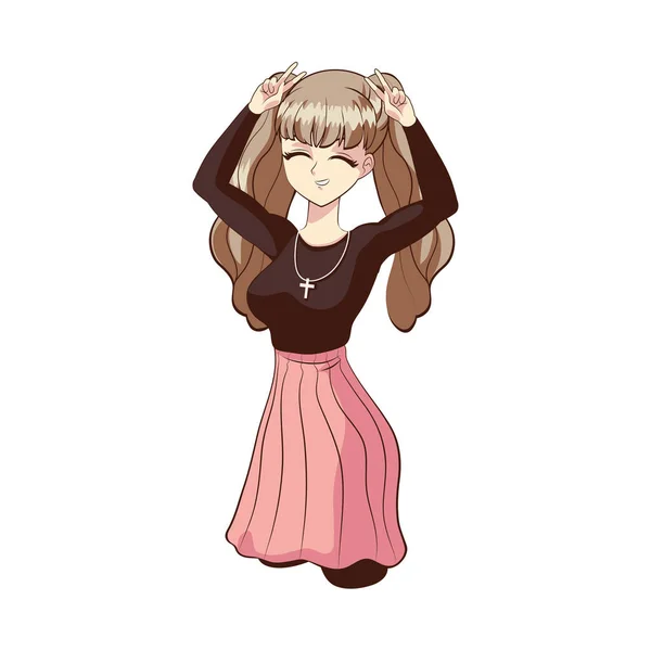Gadis anime dengan rambut poni - Stok Vektor