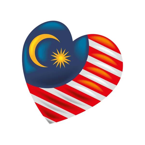 Bendera malaysia dalam hati - Stok Vektor
