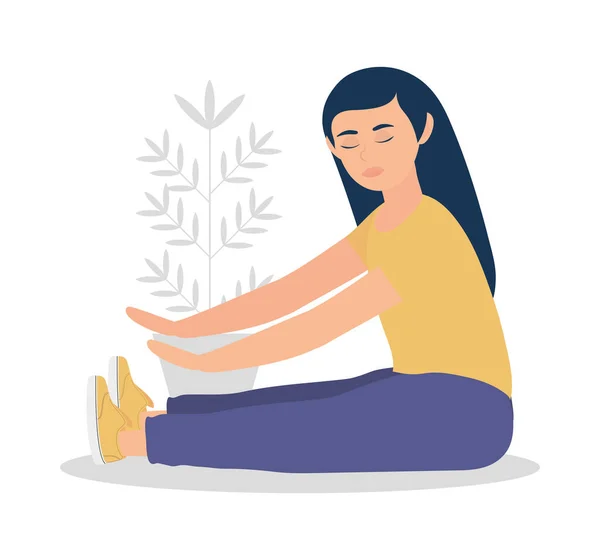 Frau sitzt und praktiziert Yoga — Stockvektor
