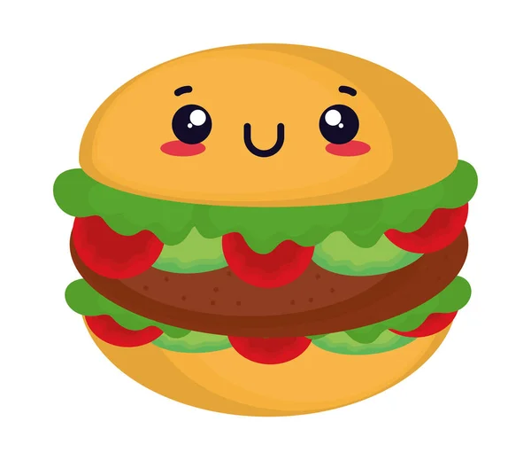 Hambúrguer comida kawaii — Vetor de Stock
