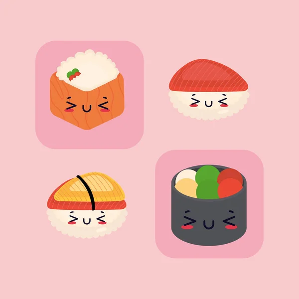 Sushi comida kawaii — Vetor de Stock