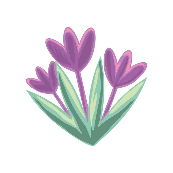 Flores violetas e folha — Vetor de Stock