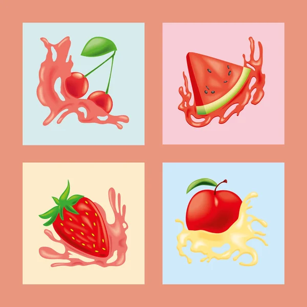 Frutas rojas y salpicaduras — Vector de stock