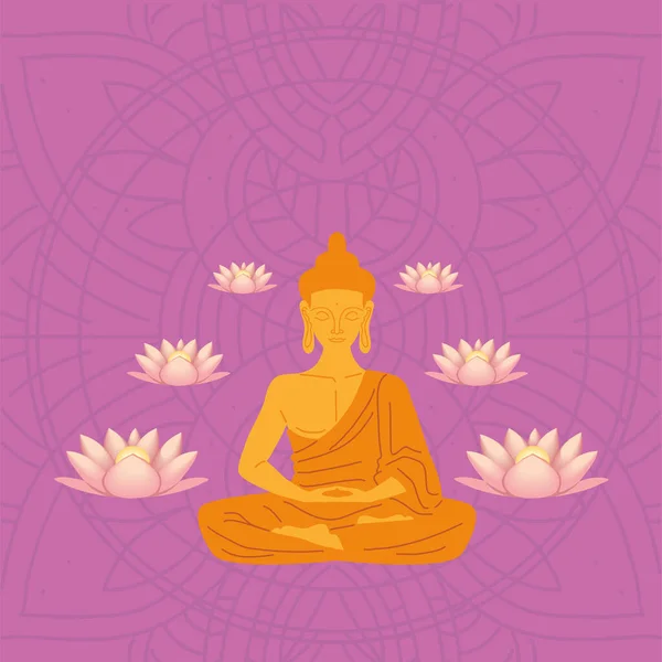 Estatua de buddha y flores — Vector de stock