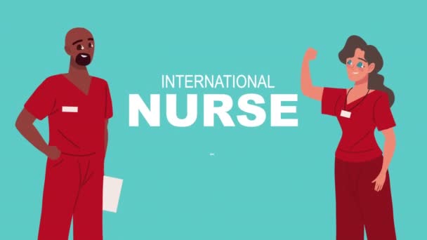 International nurse day lettering and workers — Video