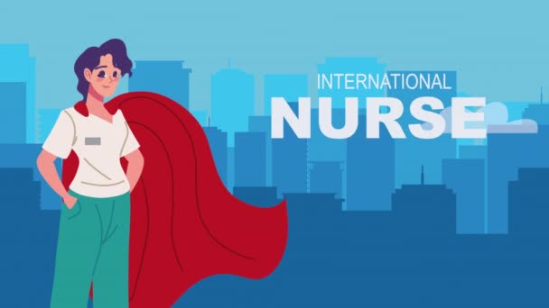 International nurse day lettering and hero — Stockvideo