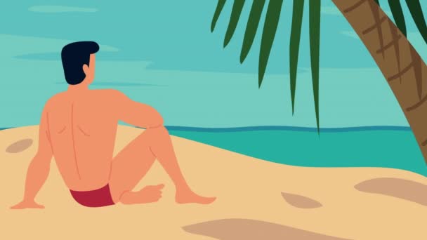 Анимация летнего сезона на пляже — стоковое видео