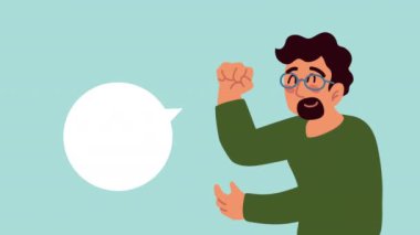 Genç sakallı adam konuşuyor.