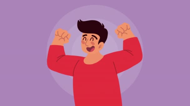 Young happy strong man character — Video