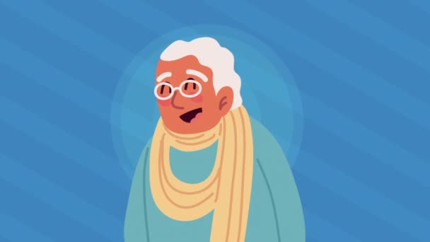 Old grandfather smiling character — Video