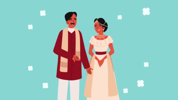 Indio matrimonio pareja personajes animación — Vídeo de stock