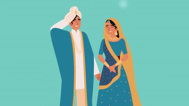 Indian marriage couple characters animation — ストック動画