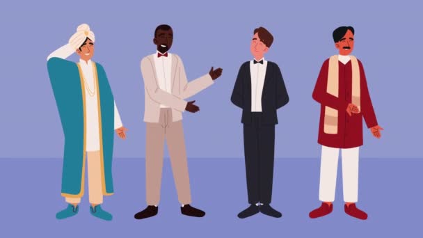 Married male elegants characters animation — Stock video