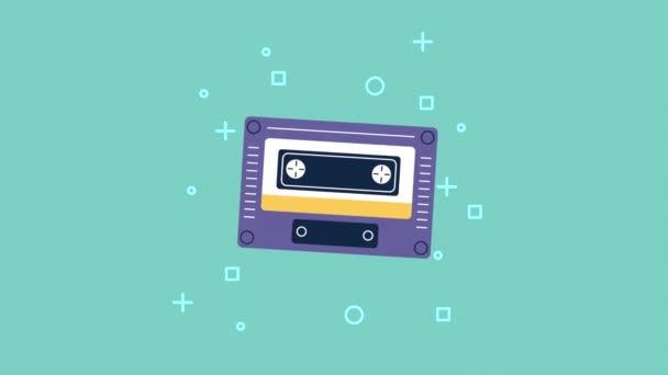 Cassette retro audio animatie — Stockvideo