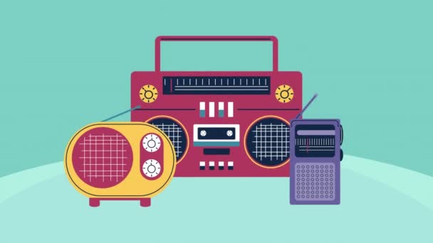 Old music devices animation — Stock Video