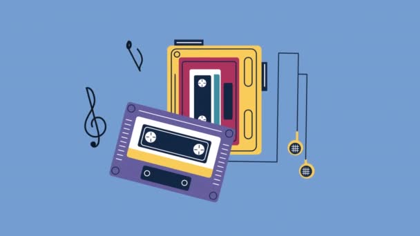 Cassette player portable retro animation — Stock Video