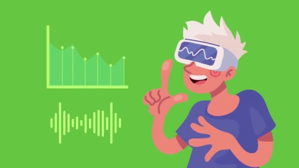 Virtual reality user boy animation — стоковое видео