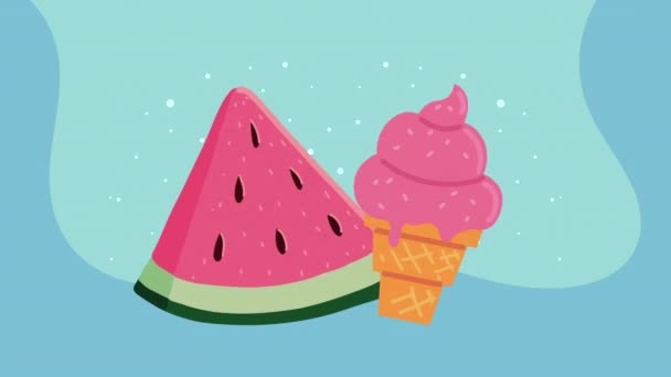 Summer season watermelon and ice cream animation — Vídeo de stock
